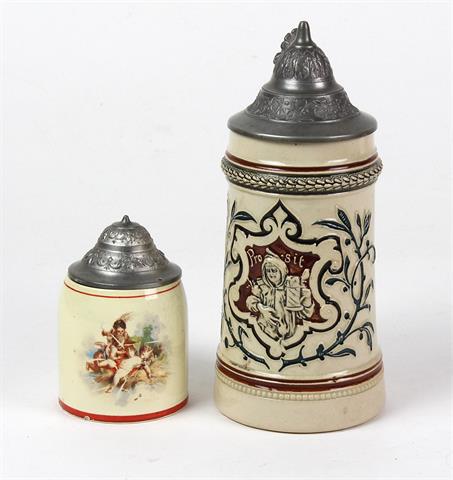 2 Keramikkrüge Kind'l und 1897