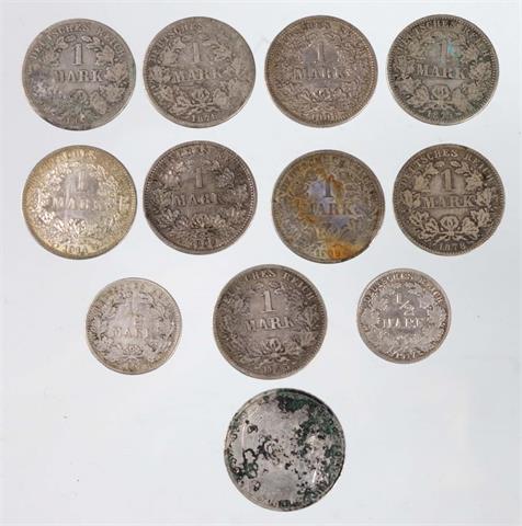12 Silbermünzen Deutsches Reich 1874/1939