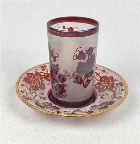 Biedermeier Becherglas und Teller um 1840