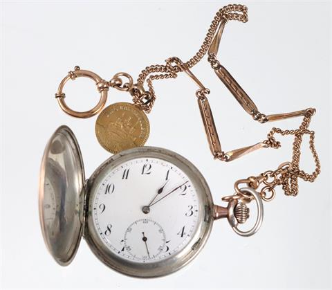silberne Herren Savonette mit Golddoublé Uhrenkette