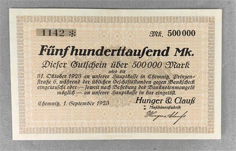 Gutschein Hunger & Clauß Chemnitz 1923
