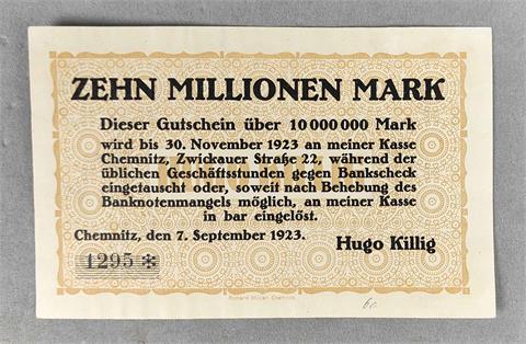 Gutschein Hugo Killig Chemnitz 1923
